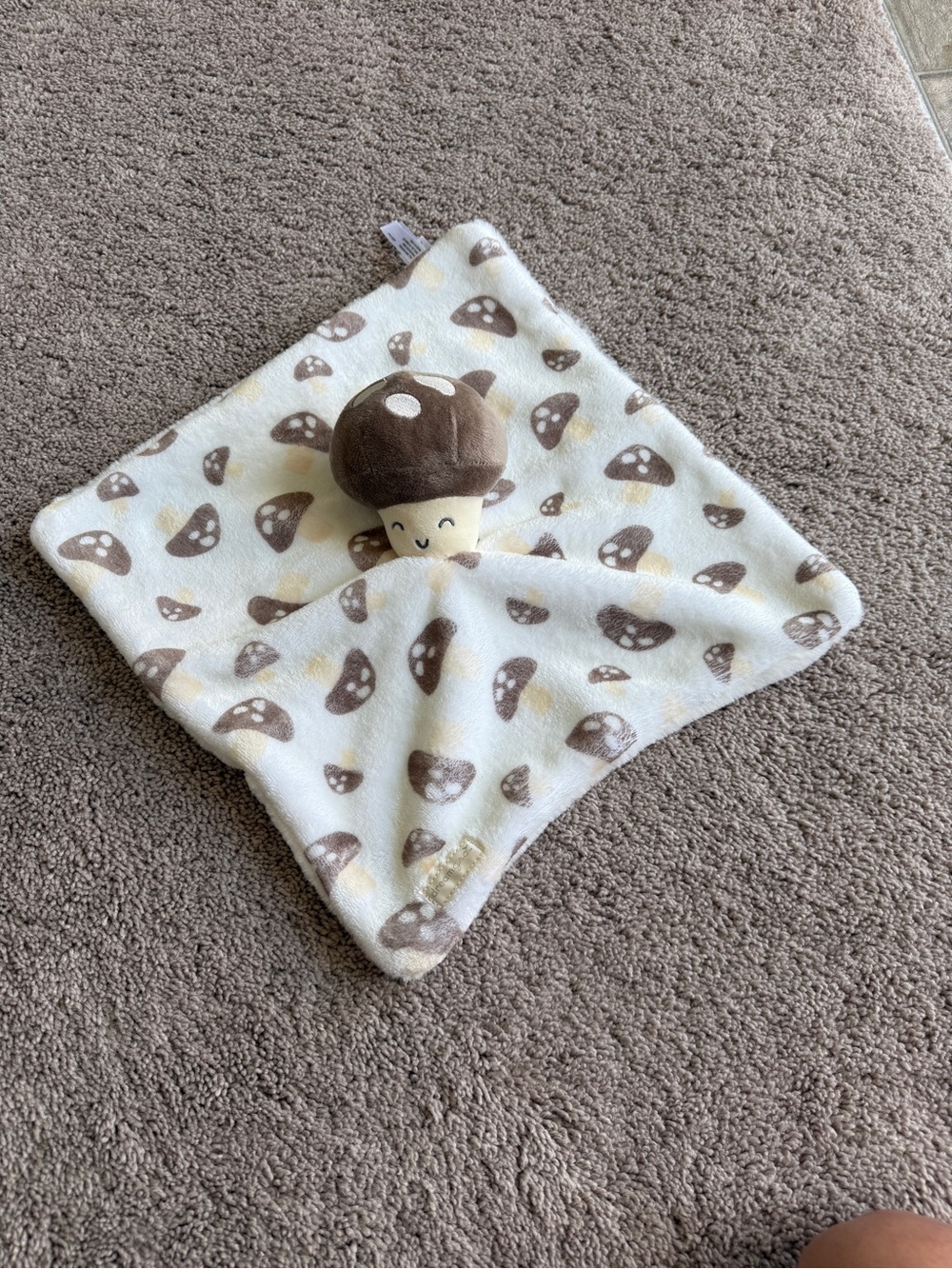 Dreamgro Plush Mushroom Lovey security blanket in Cream and Brown